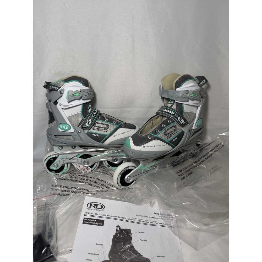 Roller‎ Derby Aerio Q-60 Womens Inline Skates Mint Grey White I359MT Size 6 NEW